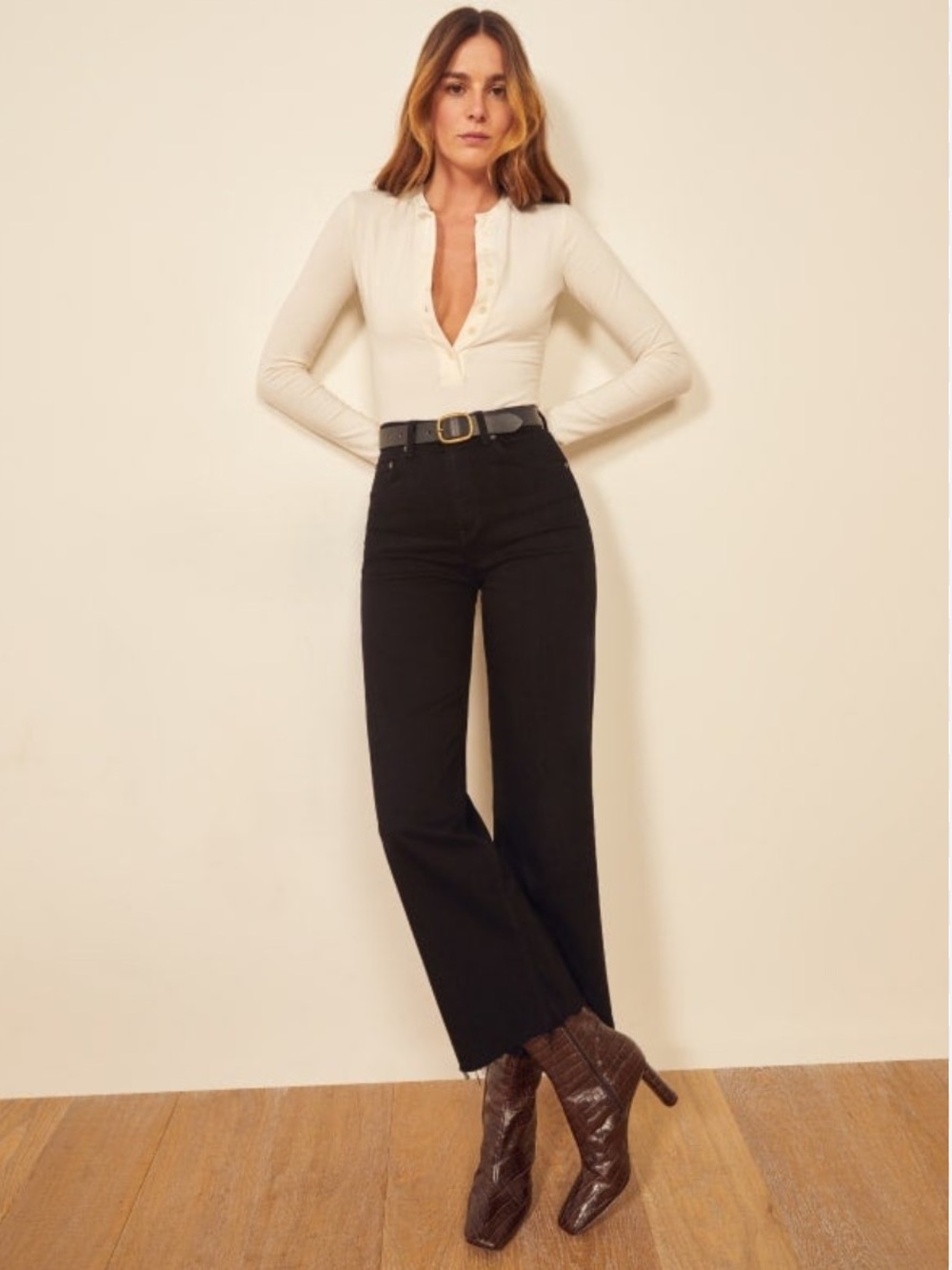 Reformation Emma High Rise Wide Leg Jeans in Black Size 26